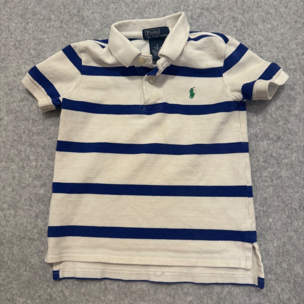 Polo Ralph Lauren Kids Blue White Striped Short Sleeve Polo‎ Shirt Size 4